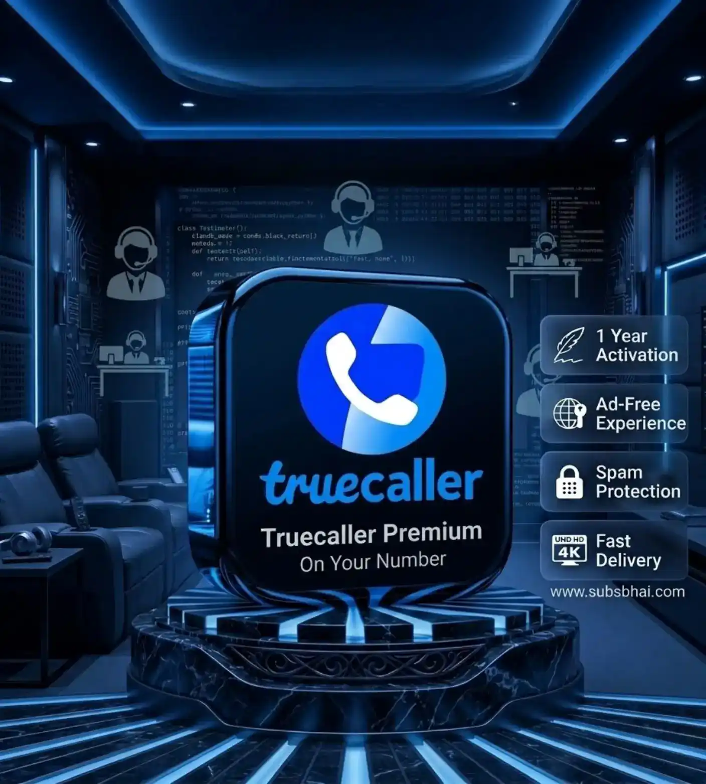 Truecaller Premium Bangladesh 1 year activation service by SubsBhai with spam protection and ad-free caller ID features